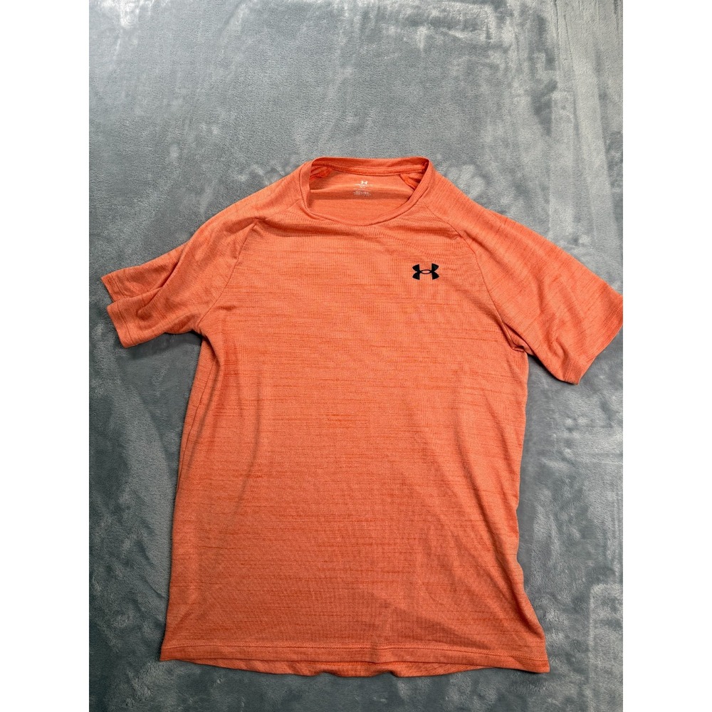 Under Armour Textured T Shirt Mens Small Orange Crew Neck Short Sleeve 1371848